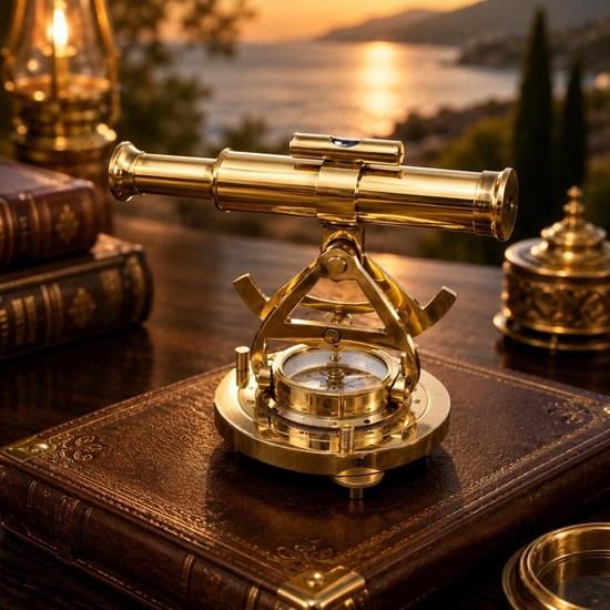 Brass Alidade Telescope Compass Nautical Surveying Instrument Maritime Collectible Decor