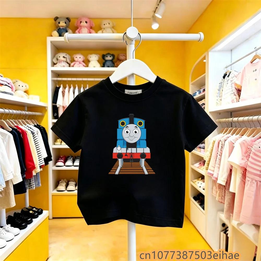 Toddler Children Outdoor Summer Tshirt Thomas Train Cartoon Print Pure Cotton Short Sleeve Y2K Cute Fun Trendy Fashion Clothes