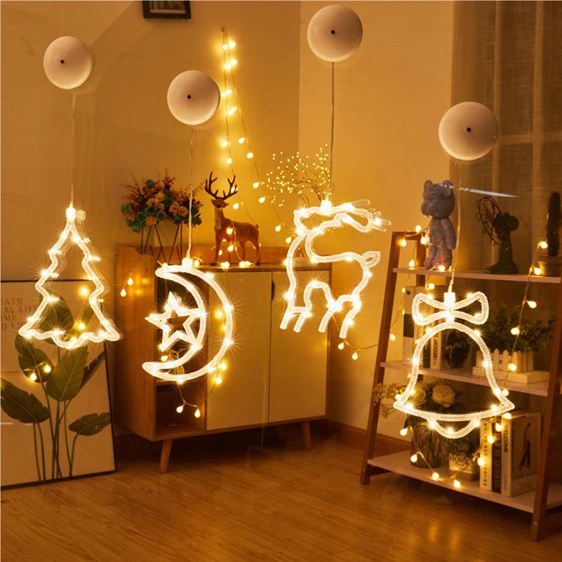 Christmas Window Hanging LED Light Suction Cup Stars Snowflake Bell Decoration Shop Window Glass Atmosphere Scene Christmas Eve