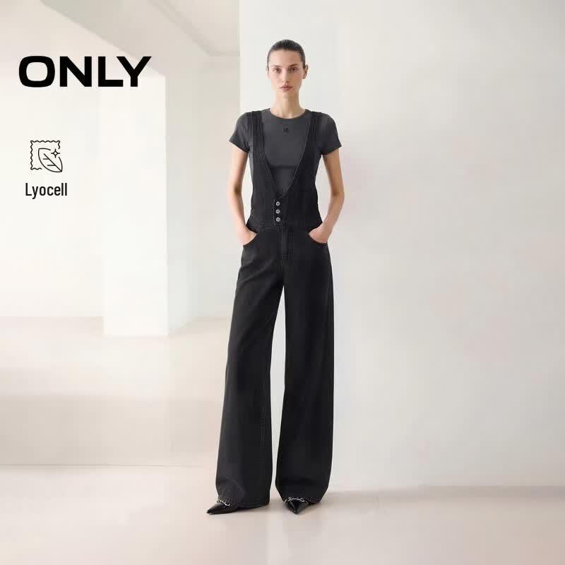 ONLY Women s Lyocell Blend Wide-Leg Denim Overalls L (Standard Length)