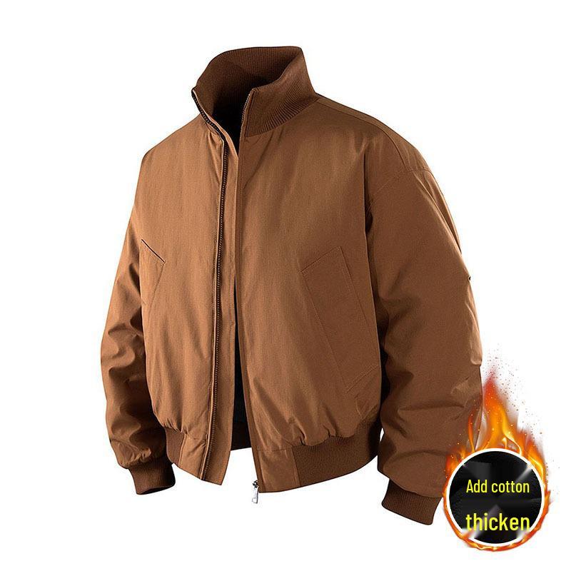 Men's American Style Cotton Flight Jacket: Thickened Autumn/Winter Warm Stand Collar Baseball Outerwear