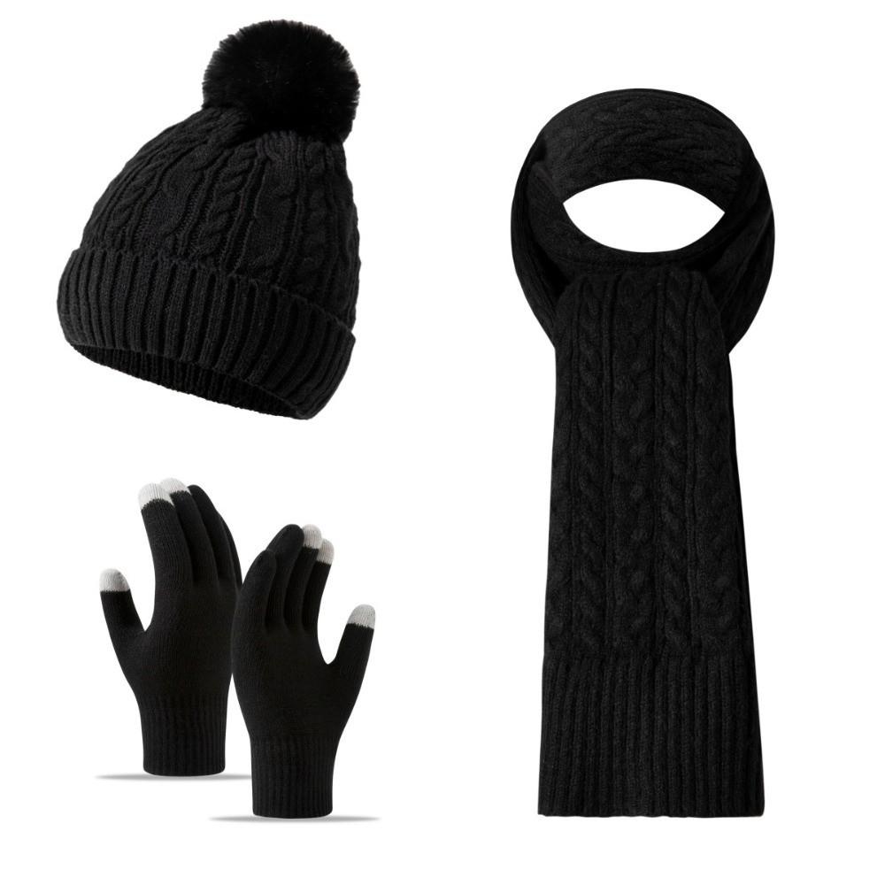 3Pcs/Set Thicken Winter Hat Scarf Gloves Set Warm Scarf Neck Warmer Suit Touchscreen Gloves  Unisex