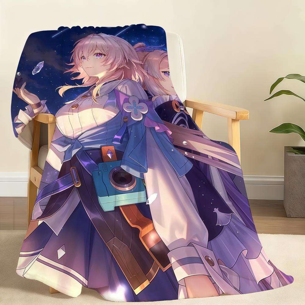 Game Honkai Star M March 7th Blanket Soft Throw Blanket for Home Bedroom Bed Sofa Picnic Travel Office Rest Cover Blanket Gift