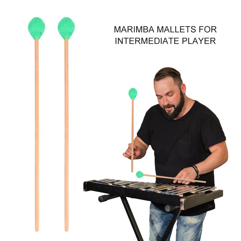 1 Pair Wool Head Keyboard Marimba Mallets with Beech Handles for Intermediate Player(Green)