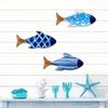 Yousheng 3 Pcs Vintage Wooden Fish Nautical Wall Art, Rustic Lake House Hanging Beach Decor, Coastal Blue Fish Wall Sculpture for Bathroom, Living