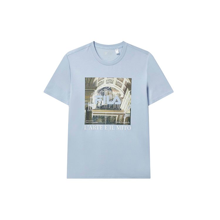 FILA Letter Logo Print Breathable Casual Short Sleeve T-Shirt Men Tops Misty-Purple F11M238103FVT L