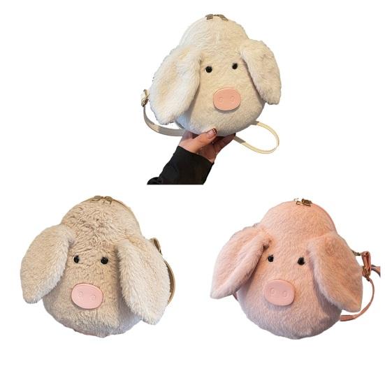 Plush Pig Crossbody Bag Cute Piggy Shoulder Bag Fluffy Animal Sling Bag with Strap Soft Phone Bag Crossbody Purse for Travel Shopping
