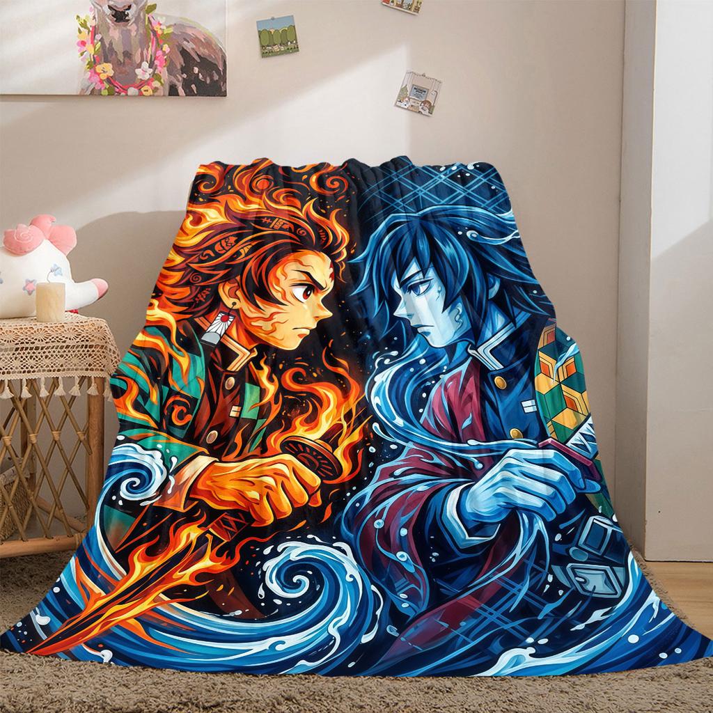 Demon Slayer Chic Cartoon Flannel Blanket, Printed Graphics for Sofa and Bed, Warm Bedding for Chairs and Travel_LIAN