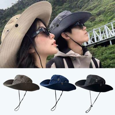 Fashion Outdoor Sun Hat Women Men Fishing Hiking Beach Hat Breathable Bucket Hat Solid Color Adjustable Wide Brim Fisherman Cap