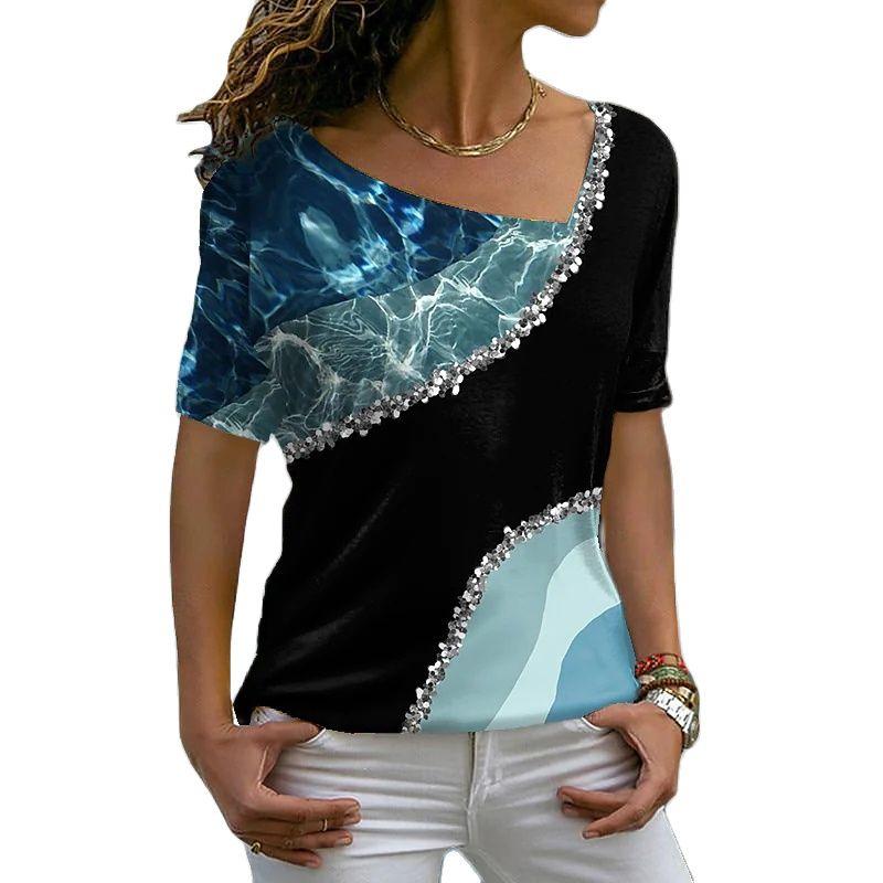 Summer Women's T-shirts 3d Flower Print V Neck Short Sleeve Tops Casual Ladies T Shirt Fashion Harajuku Tees Women Clothing Y2k