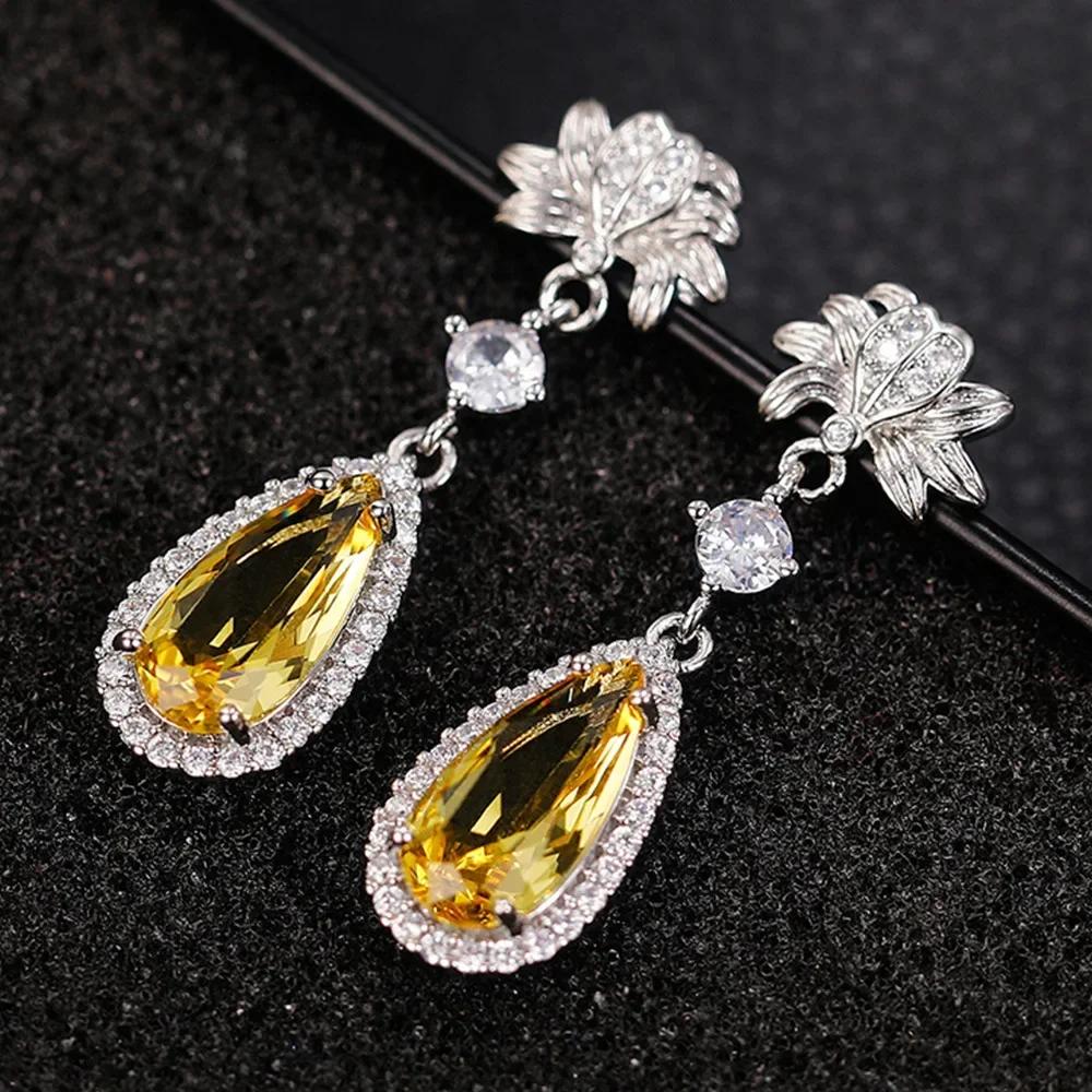 Luxury Square Green Cubic Zirconia Crystal Pendant Earrings Exquisite Fashionable  Women'S Wedding Jewelry