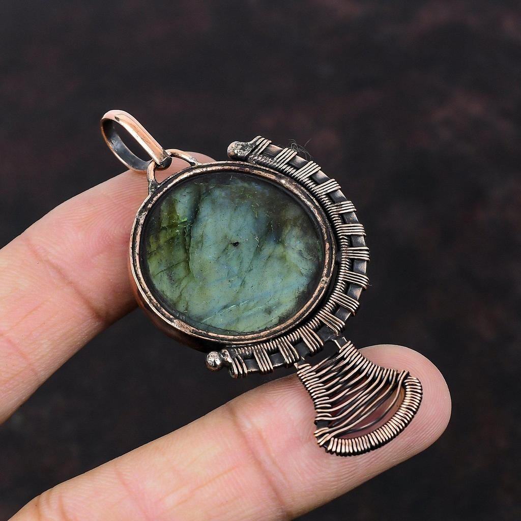 Labradorite Pendant Copper Wire Wrapped Pendant Copper Jewelry Birthstone Pendant Gemstone Pendant Wedding Gift Handmade Wire Wrap Jewelry