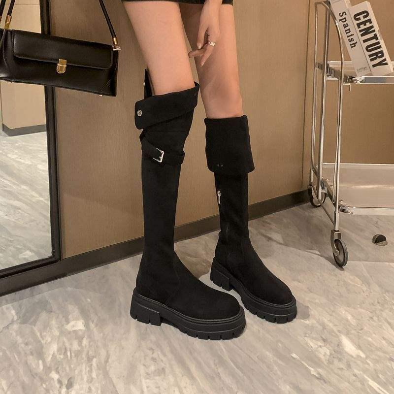 Women's Suede Two-Way Over-the-Knee Furry Thigh-High Boots, 2025 Autumn/Winter, Thick Sole, Fits Small/Large Calf