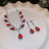 European and American diamond-encrusted square pendant, stud earrings, necklace set, light luxury fashion collarbone chain, exquisite trendy jewelry