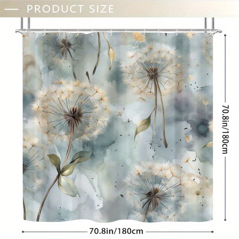 1PC Seamless Dandelion Shower Curtain, Space-Themed with Golden Dandelions & Stars, for Bathroom or Bathtub Decor