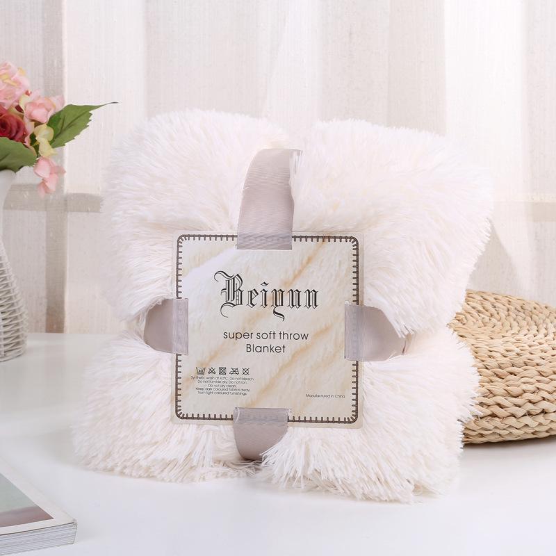 INS Large Flannel Blanket Four Seasons Long Shaggy Plush Blankets For Couch Sofa Bed Winter Warm Soft Fluffy Faux Fur Bedspread