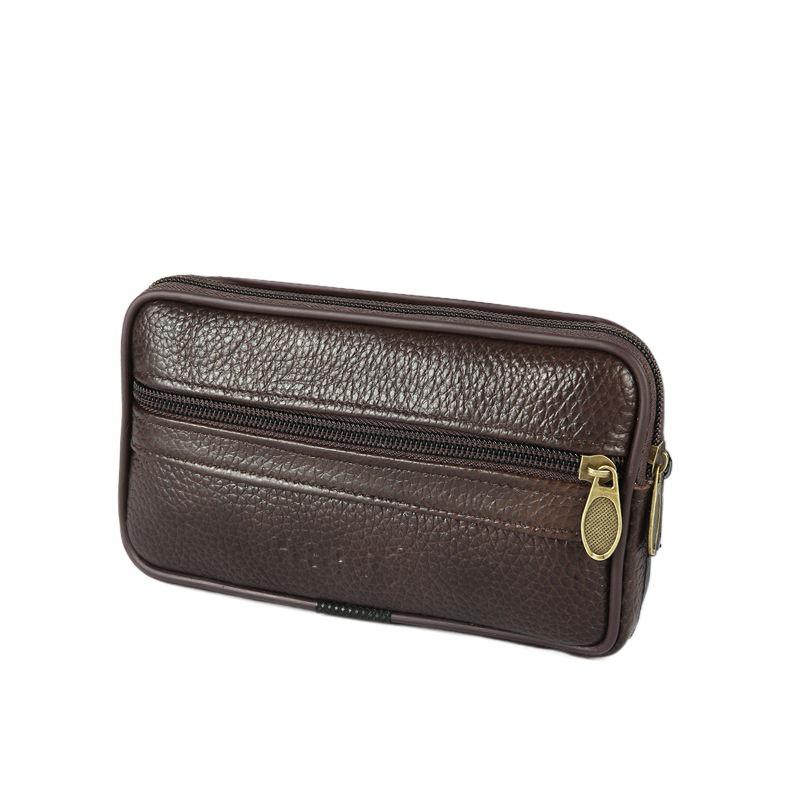 Men's Cowhide Leather Phone Waist Bag - Durable Vertical & Horizontal Styles for Sports & Construction Sites