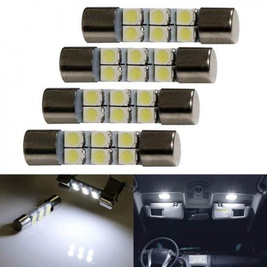 4pc White 6-SMD 29mm 6641 LED Bulbs For Car Sun Visor Flips Vanity Mirror Lights
