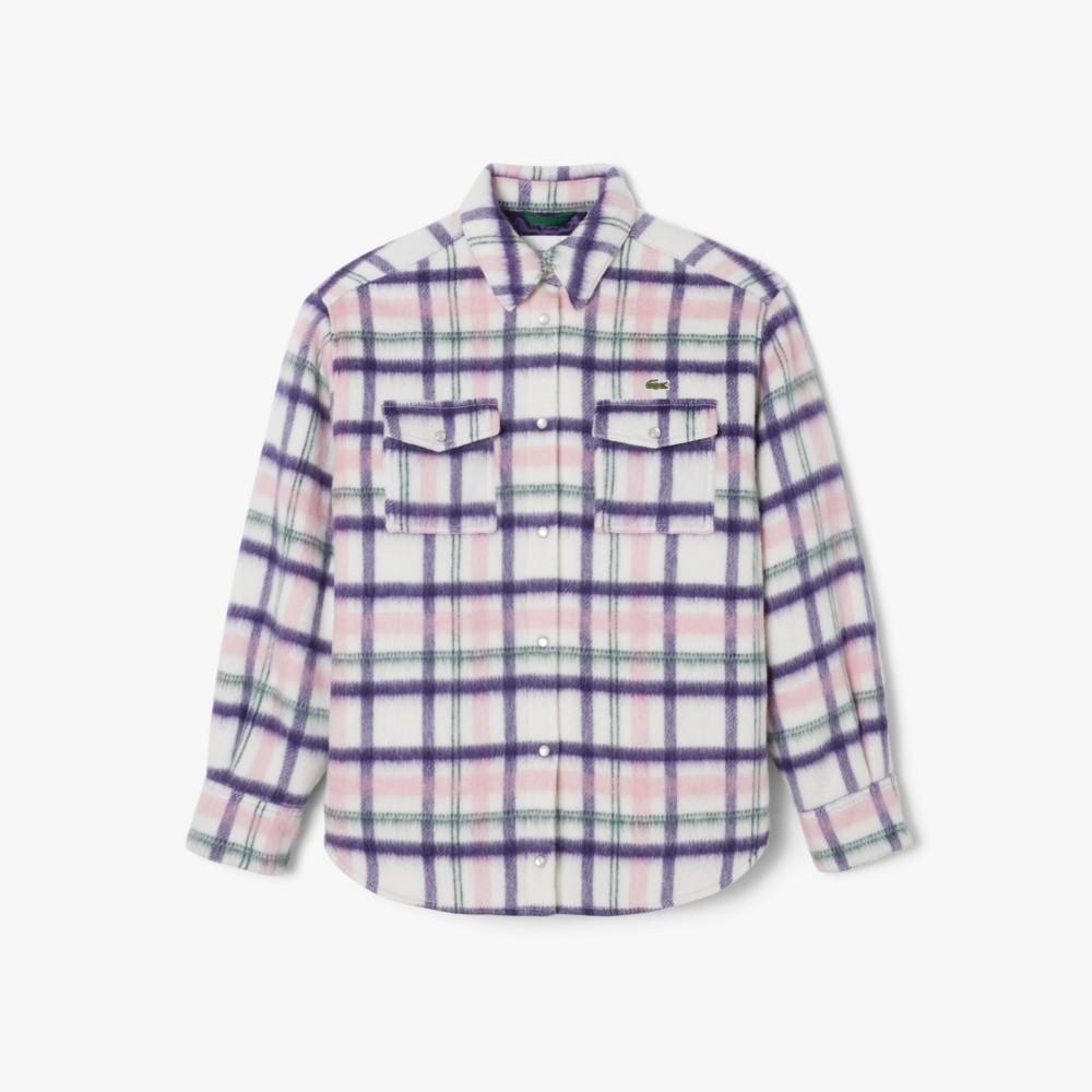 [Lacoste] Women's Shirt-Style Wool Check Outerwear BF8435-55NAI9