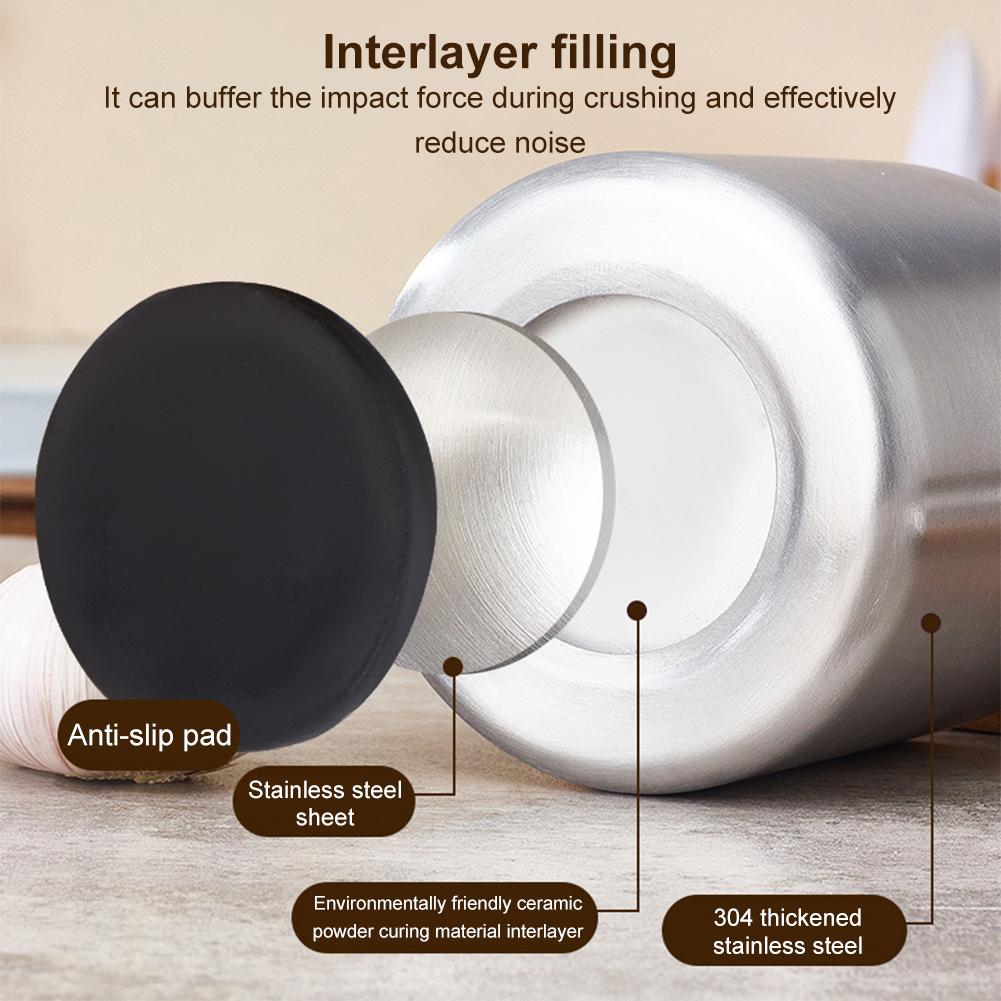 304 Stainless Steel Manual Garlic Pounder Anti-Slip Household Mashing Jar Wear Resist Thick Grinding Bowl for Lemon Spices Herbs