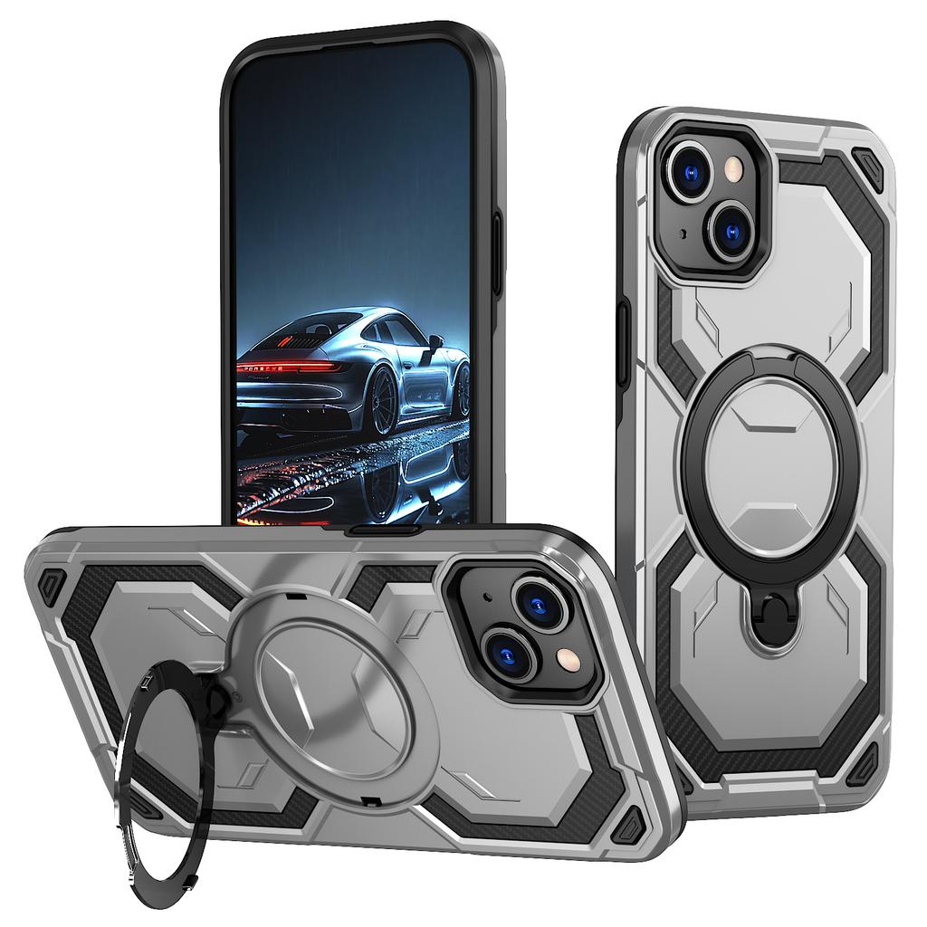 Pro iPhone 14 Magnetický kryt s kroužkem a stojánkem, hybridní kryt telefonu PC + TPU