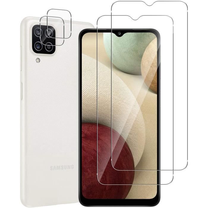2 Pack pour Samsung Galaxy A12 6.5" Verre trempé Protection écran + 2 Pack Verre Trempé Caméra Arrière Protecteur Anti Rayure