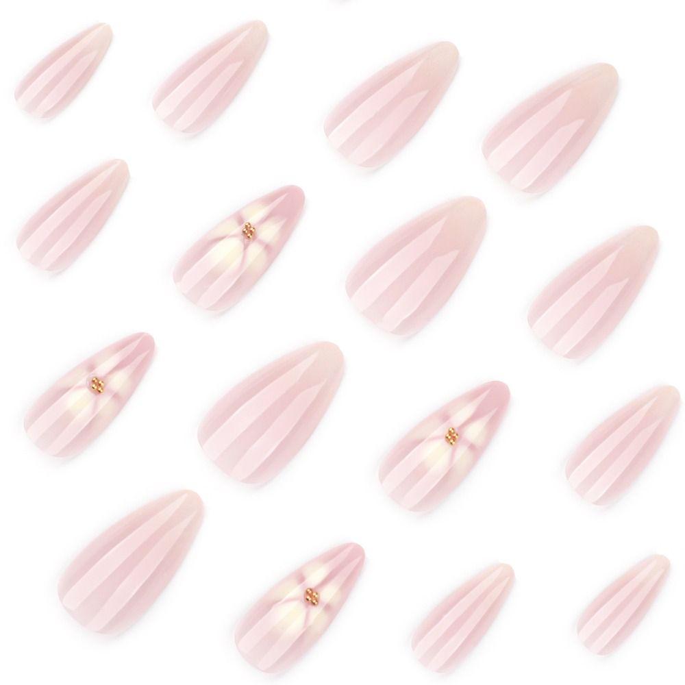 24pcs Manicure Long Almond False Nails Aurora Flower White Edge Press On Nails Detachable French Nail Tips DIY