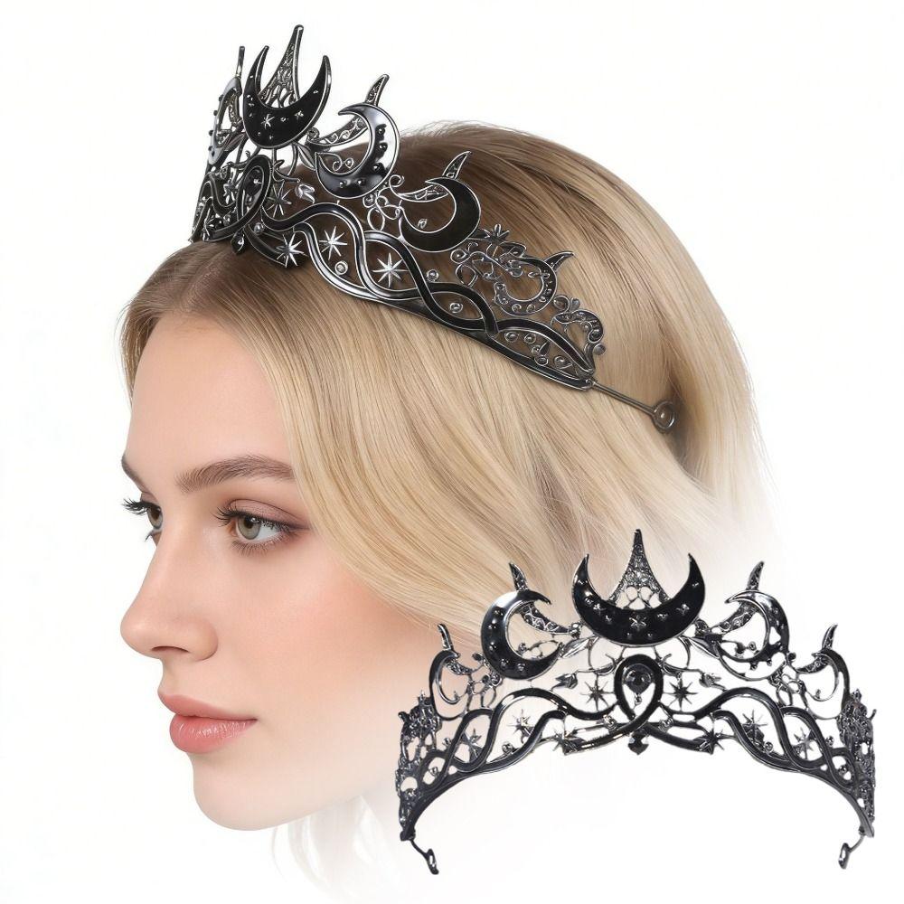 Vintage Style Queen Crown Black Color Baroque Crown Dark Star Headpiece  for Women
