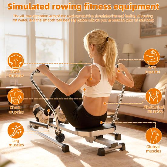 Rowing Machine Home Machine Hydraulic Rower with LCD Monitor Adjustable Resistance up to 110LBS Foldable & Large Cushioned Seat 265LBS Quiet