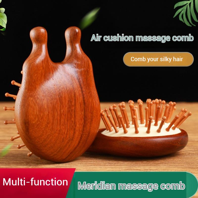 Double-Sided Meridian Comb Scalp Therapy Massage Comb Head Caring Natural Wood Round Handle Comb Scraping Body Massager