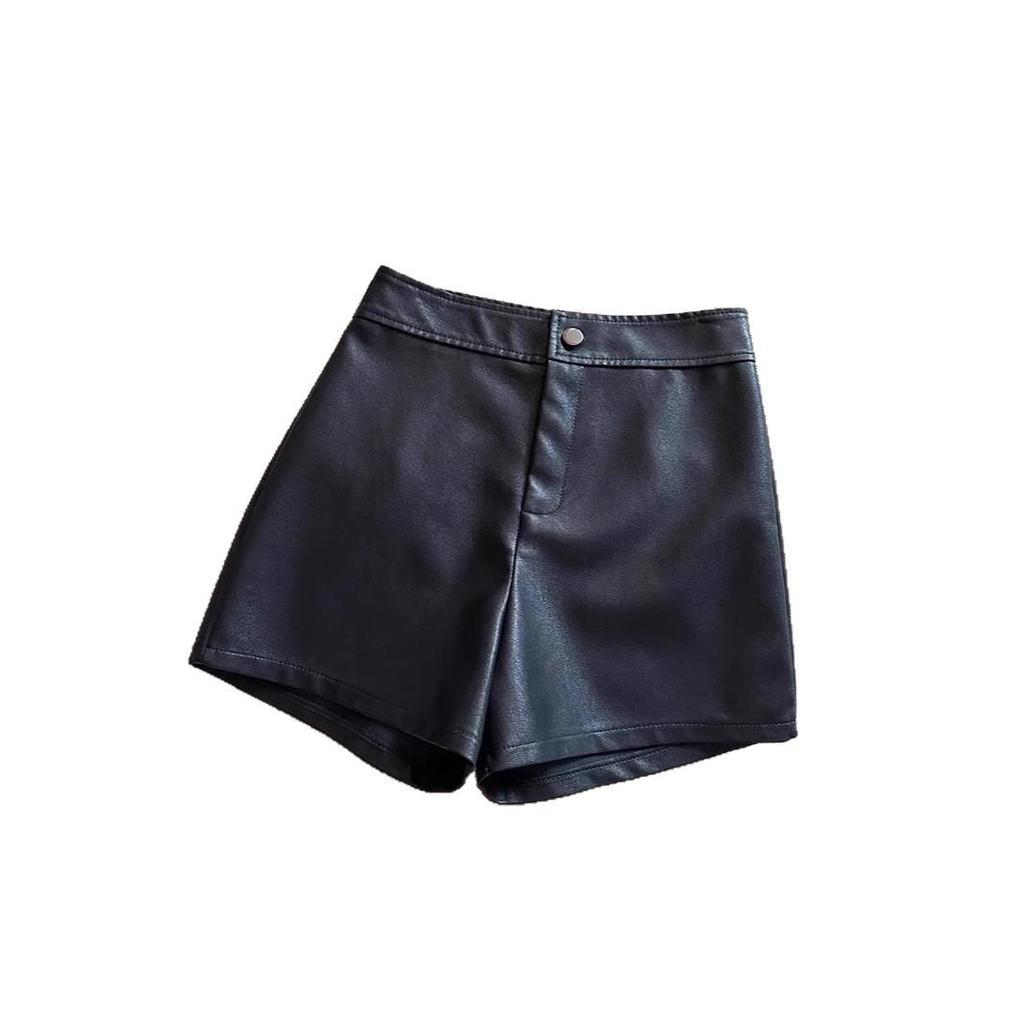 Women's PU Leather High Waist A-line Bootcut Shorts
