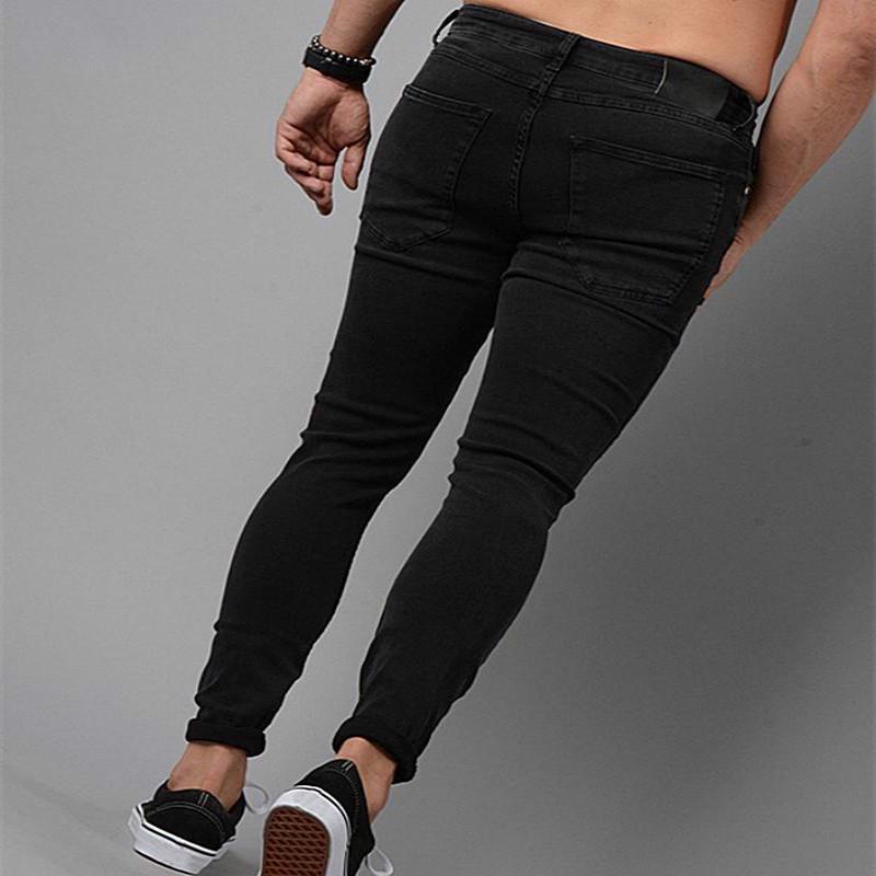 Pánská móda Sexy Slim Fit Spodní tužkové kalhoty Denim Dírky na kolenou Roztrhaný Street Style Skinny džíny