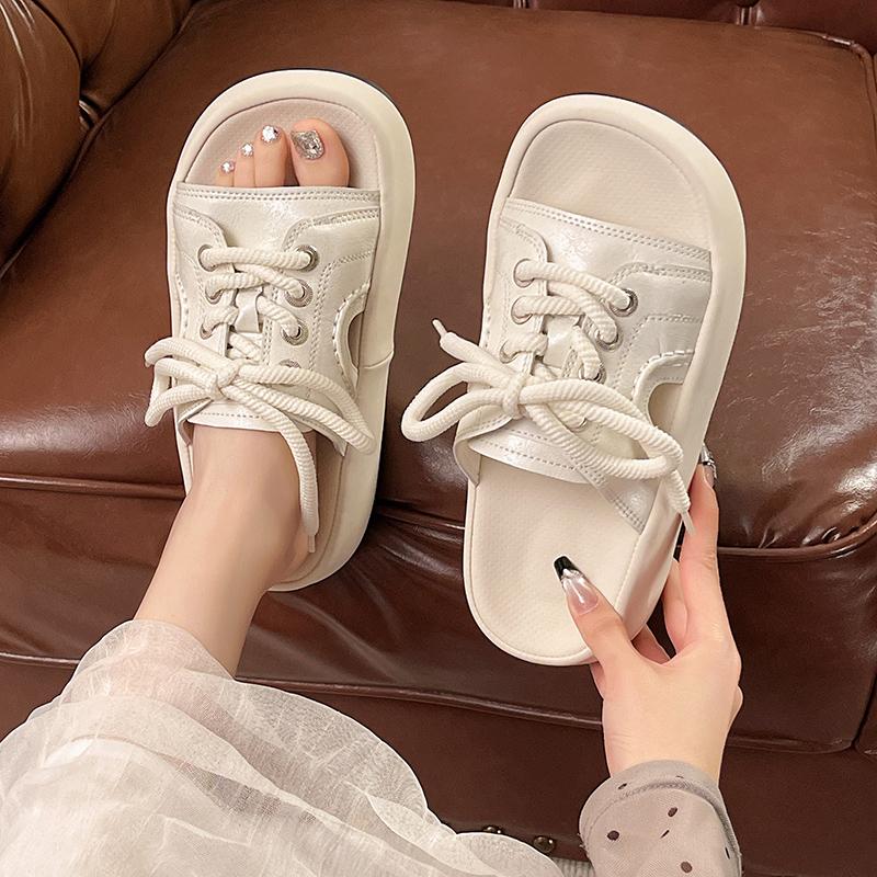 Mode Damen Mode Clogs Schnür-Plateau-Slipper Sommerschuhe Weiche EVA Anti-Rutsch Damen Strand Straßen Slides Dicksohlige Sandalen