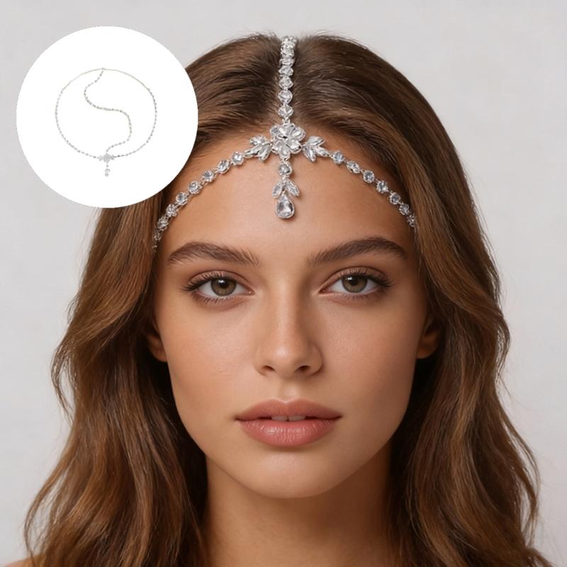 Bohemian Styles Rhinestones Forehead Chain Featuring Grids Designs For Music Festivals And Travel