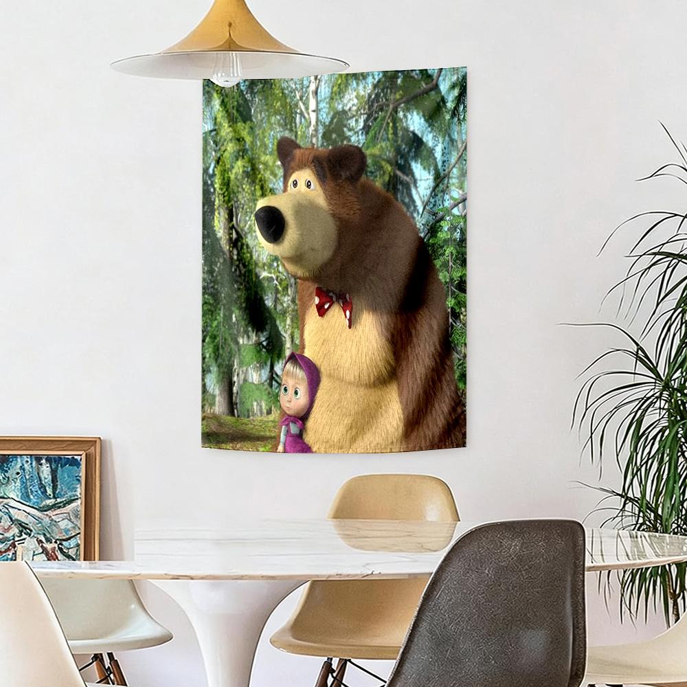 Masha Bear Wall Decor Tapestry Art For Pet Memorial Birthdaywedding Party Backdrop Family Gift