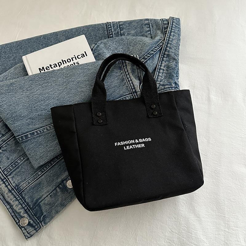 

Холщовая сумка с принтом букв, портативная многоразовая сумка для покупок, большая вместимость, сумки-тоут для ланча чёрный