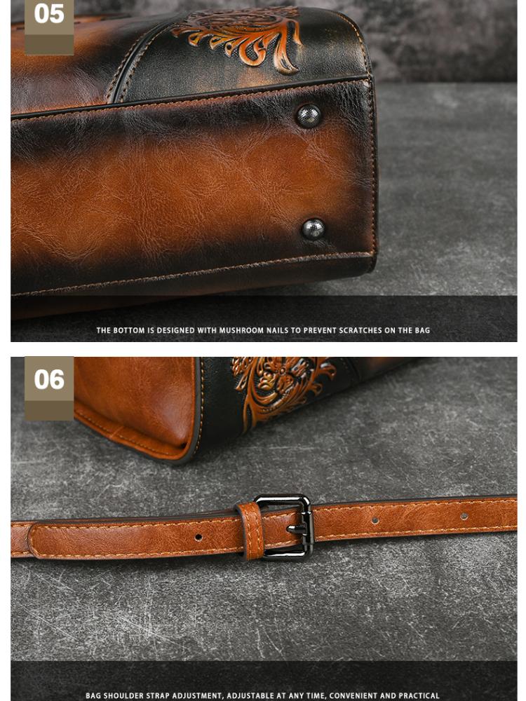 Johnature Luxuriöse Handtasche mit großem Fassungsvermögen, handgefertigt, geprägte Ledertasche für Damen, vielseitige Schulter- und Umhängetaschen