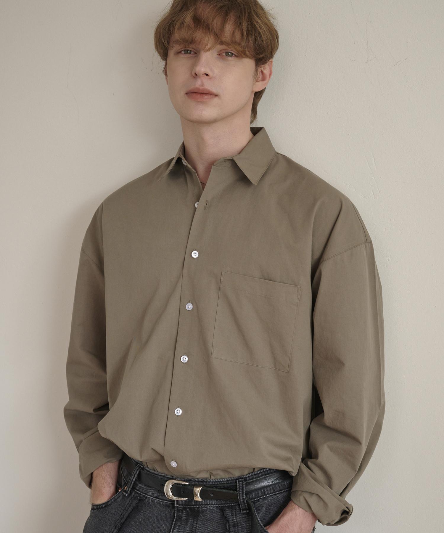 Iesn Bio-Washed Oversized Cotton Shirt Khaki M