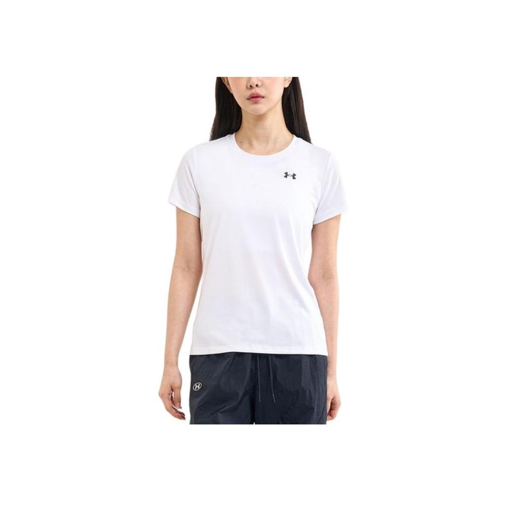 Under Armour Logo Print Casual Crew Neck Short Sleeve T-Shirt Women T-Shirt White 1384231-100