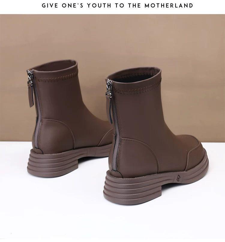 Women's Genuine Leather Chelsea Ankle Boots - New 2025 British Style, Winter Velvet Lining, Thick Sole, Slimming Design, Available in Plus Size 41