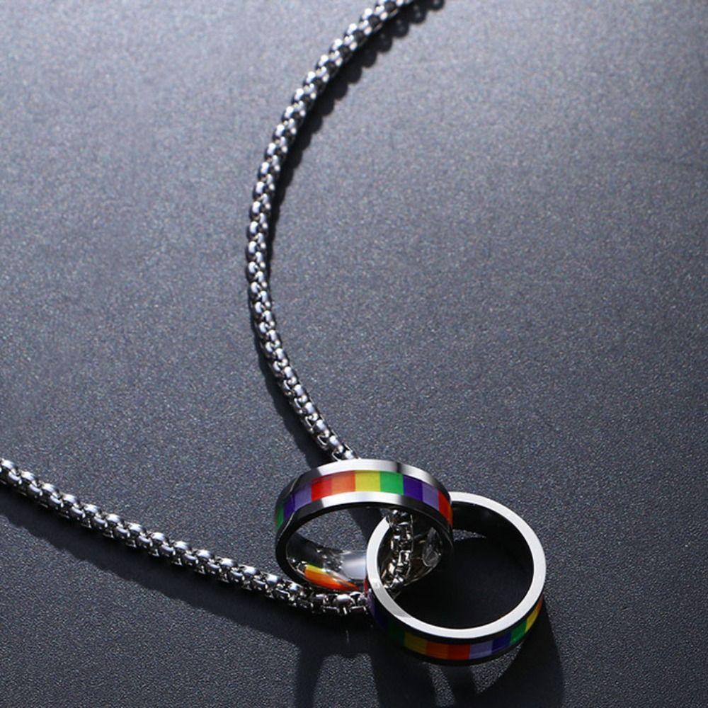 Pride Day Ring Pendant Necklace Turkish Charm Titanium Steel Necklace Rainbow Necklace  Pride Month