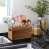 Wooden Utensil Storage Organizer Countertop with 3 Adjustable Compartments Kitchen Cutlery Holder Silverware Caddy Organizer