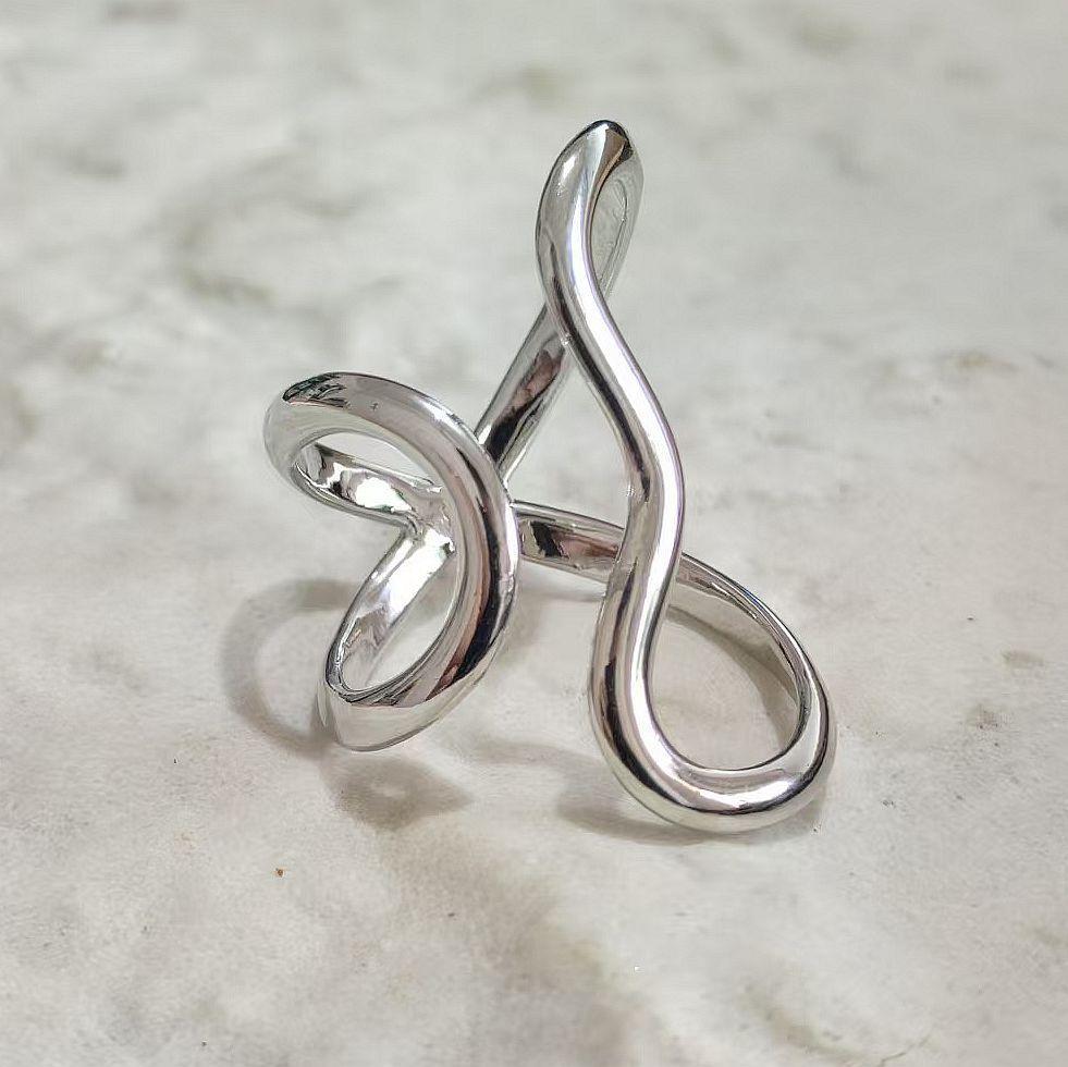 925 Silver Open Rings for Women Fashion Handmade Geometric Irregular Lines Ring Party Wedding Jewelry Holiday Gifts