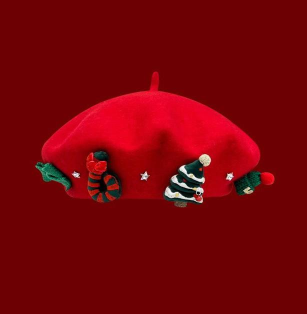 Womens Beret Hat Bow Christmas Painter Cap Warm Winter Beanie Christmas Gift Fashion
