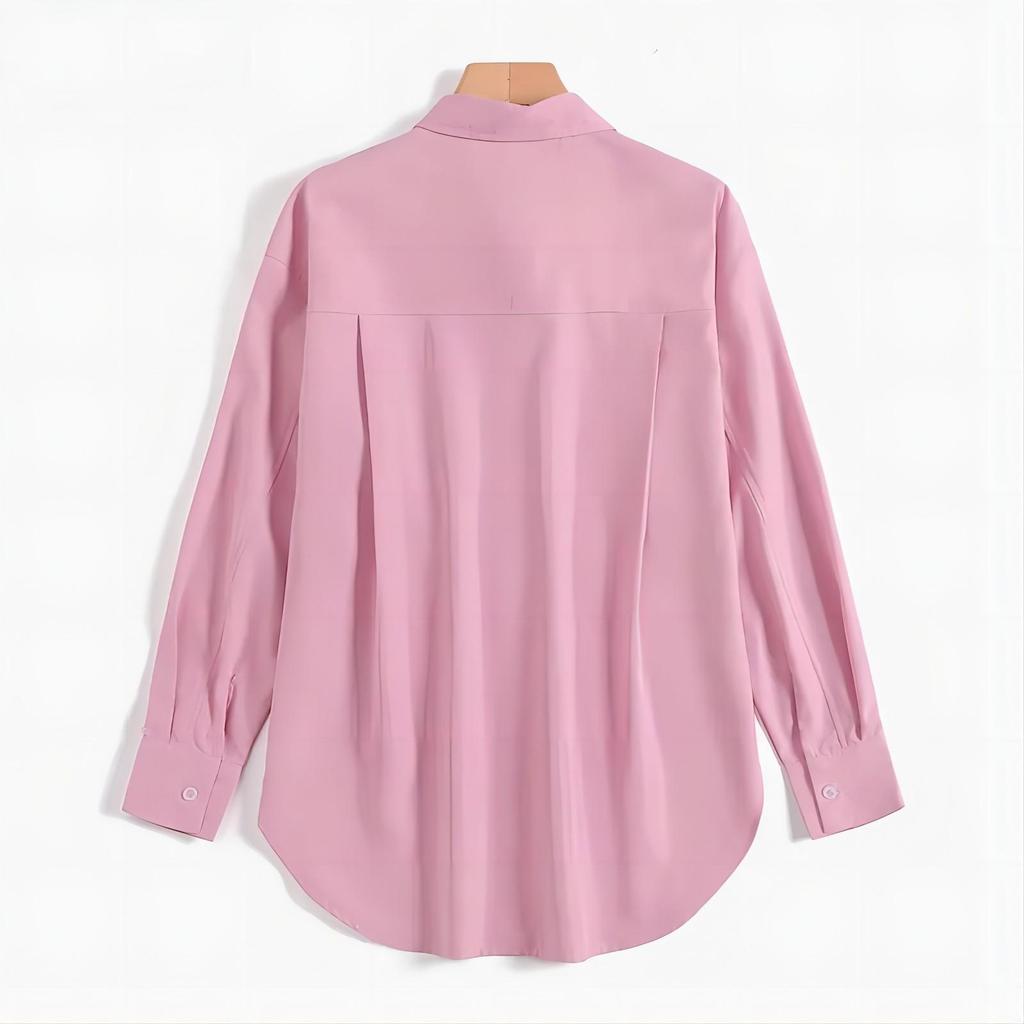Women's Oversized Lapel Shirt - Elegant Long-Sleeve, Solid Color, Slit Hem for Spring and Autumn