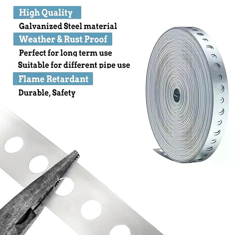 1 Roll Of 15M Galvanized Steel Tape Pre-Punched Multi-Slot Metal Tape For Pipe Support And Sheet Metal Work Hoop Sign Board
