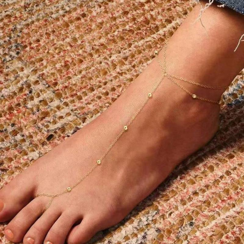 2026 New Stainless Steel Foot Chain for Women Minimalist Metal Five Pointed Star Double-Layer Anklets Seaside Vacation Zircon