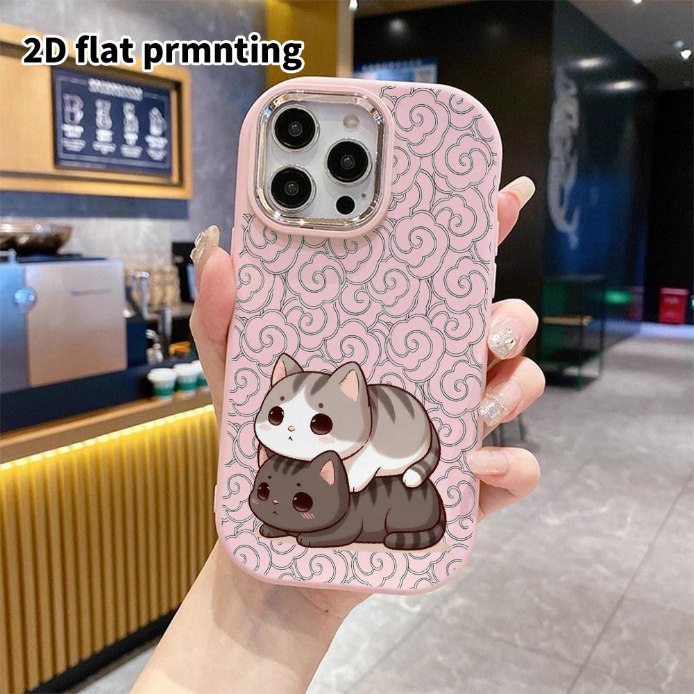 Phone Case: 2D Flat Design Suitable for iPhone 18 17 16 15 14 13 Pro Protective Case, Couple Style, Stacked Two Cats, Christmas and Halloween Gifts