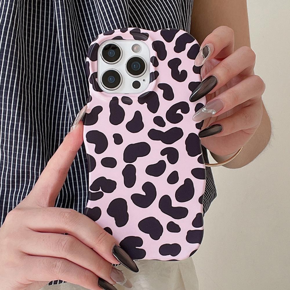 Fashion 2 in 1 Glossy Leopard Print Phone Case for iPhone 13 14 15 16 Pro Max Wave Edges Comfortable Touch Hard Slim Back Cover
