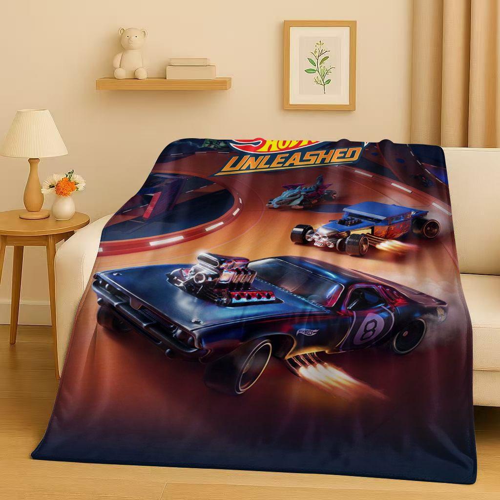Retro Horké W-Wheels Kreslený Závodní Auto Flanelová Přikrývka, Ultra Měkký Teplý Plyšový Přehoz pro Domácí Ložnici Postel Pohovku Kryt Piknik Děti